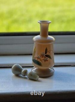 Antique Victorian Bristol Bohemia Grey Opaline Glass Enamel Floral Scent Bottle