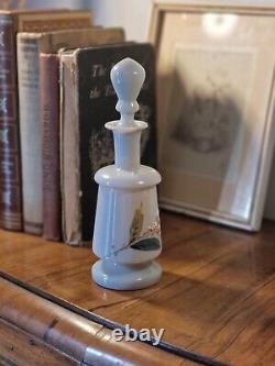 Antique Victorian Bristol Bohemia Grey Opaline Glass Enamel Floral Scent Bottle