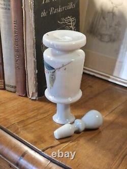 Antique Victorian Bristol Bohemia Grey Opaline Glass Enamel Floral Scent Bottle