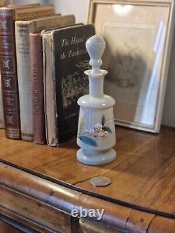 Antique Victorian Bristol Bohemia Grey Opaline Glass Enamel Floral Scent Bottle