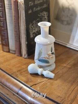 Antique Victorian Bristol Bohemia Grey Opaline Glass Enamel Floral Scent Bottle