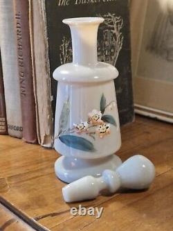 Antique Victorian Bristol Bohemia Grey Opaline Glass Enamel Floral Scent Bottle