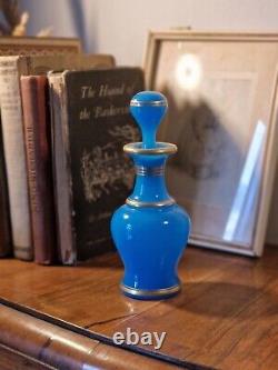 Antique Victorian French Blue Opaline Glass & Gilt Border Patterns Scent Bottle