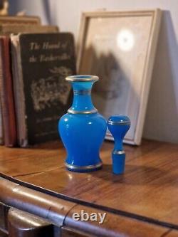 Antique Victorian French Blue Opaline Glass & Gilt Border Patterns Scent Bottle