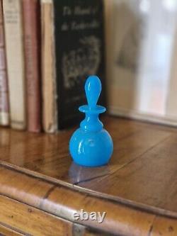 Antique Victorian French Blue Opaline Glass & Gilt Patterned Small Scent Bottle