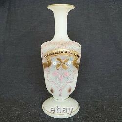 Antique Victorian French Opaline Hand Painted Enamel Jeweled Vase 7 3/8