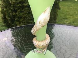 Antique Victorian French opaline glass vase applied snake 35.5 cm high