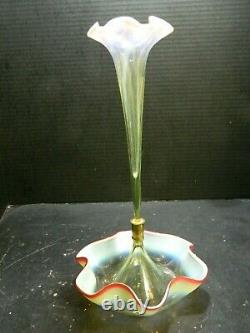 Antique Victorian Hand Blown Opalescent White Art Glass Epergne with Red Rim G-VG