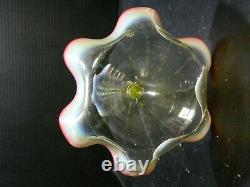 Antique Victorian Hand Blown Opalescent White Art Glass Epergne with Red Rim G-VG