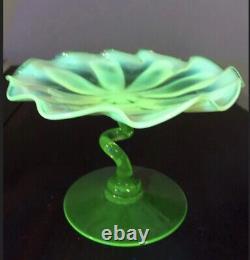 Antique Victorian John Walsh Vaseline / uranium opalescent art glass flower rare