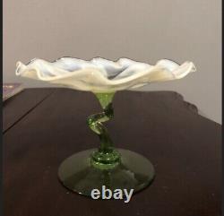 Antique Victorian John Walsh Vaseline / uranium opalescent art glass flower rare