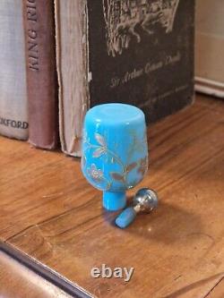 Antique Victorian Moser Robins Egg Blue Opaline Glass Enamel Gilt Scent Bottle