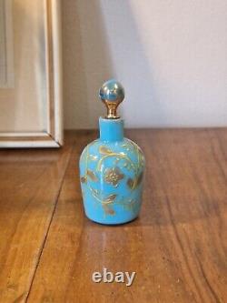 Antique Victorian Moser Robins Egg Blue Opaline Glass Enamel Gilt Scent Bottle