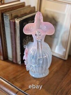 Antique Victorian Stourbridge Vaseline Glass Applique Flowers Opalescent Jug
