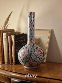 Antique Victorian Thomas Webb Enamelled Moroccan Pattern Pink Blue Opaline Vase