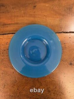 Antique Vintage Blue Opaline Hand Blown Glass Plate Art