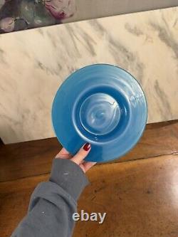 Antique Vintage Blue Opaline Hand Blown Glass Plate Art