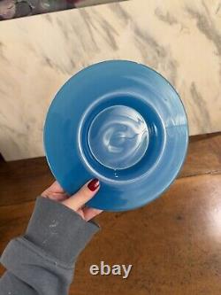 Antique Vintage Blue Opaline Hand Blown Glass Plate Art