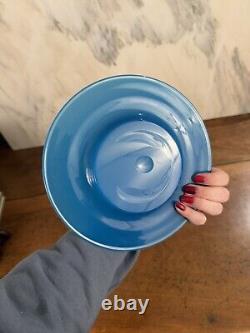 Antique Vintage Blue Opaline Hand Blown Glass Plate Art
