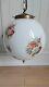 Antique Vintage Floral White Art Deco Pendant Light Opaline Brass Gallery & Hook