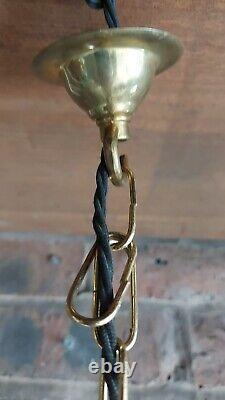 Antique Vintage Floral White Art Deco Pendant Light Opaline Brass Gallery & Hook