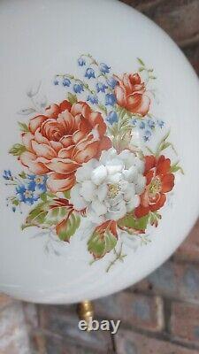 Antique Vintage Floral White Art Deco Pendant Light Opaline Brass Gallery & Hook