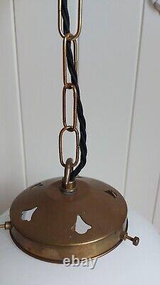 Antique Vintage Floral White Art Deco Pendant Light Opaline Brass Gallery & Hook