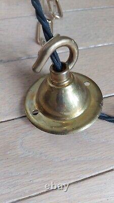 Antique Vintage Floral White Art Deco Pendant Light Opaline Brass Gallery & Hook