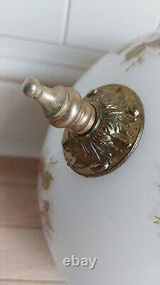 Antique Vintage Floral White Art Deco Pendant Light Opaline Brass Gallery & Hook