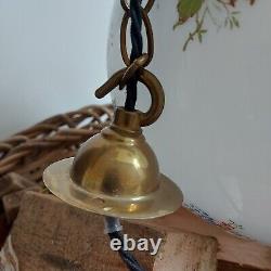 Antique Vintage Floral White Art Deco Pendant Light Opaline Brass Gallery & Hook