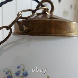 Antique Vintage Floral White Art Deco Pendant Light Opaline Brass Gallery & Hook