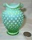 Antique Vintage Old Fenton Hobnail Green Opalescent Art Glass Flower Vase Mint