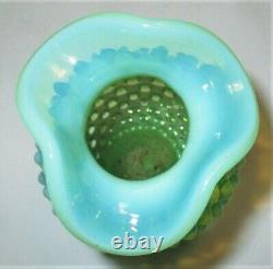 Antique Vintage Old Fenton Hobnail Green Opalescent Art Glass Flower Vase Mint