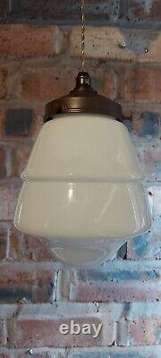 Antique Vintage Opaline White Art Deco Pendant Light Shade With Gallery