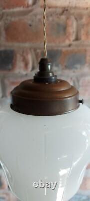 Antique Vintage Opaline White Art Deco Pendant Light Shade With Gallery No Flex
