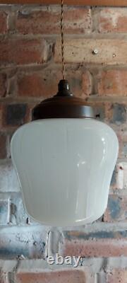 Antique Vintage Opaline White Art Deco Pendant Light Shade With Gallery No Flex