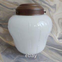 Antique Vintage Opaline White Art Deco Pendant Light Shade With Gallery No Flex