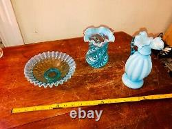 Antique Vtg Art glass blue opalescent Glass Fenton