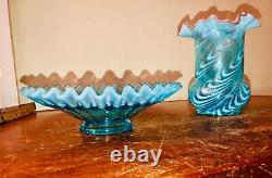 Antique Vtg Art glass blue opalescent Glass Fenton