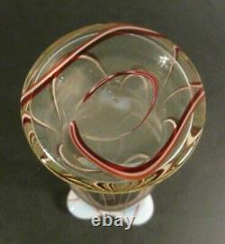 Antique WEBB English Art Glass FILAMENTOSA Uranium Opalescent Red LOOP 8 Vase