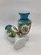 Antique Pair Of Opaline Blue And White Hand Painted Milk Glass Vases