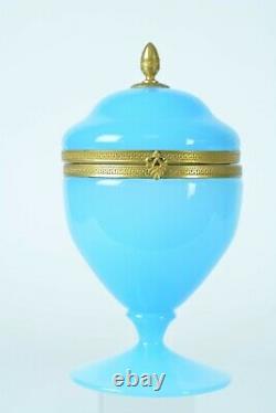 Antique turquoise opaline glass Trinket Box Casket gilt brass mount Art Nouveau