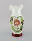 Antique Vase In Opal Art Glass With Hand-painted Motif Of A Young Woman