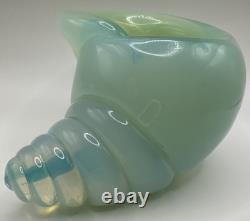 Archimede Seguso Murano Blue Green Opalescent Glass Conch Shell Bowl Paperweight