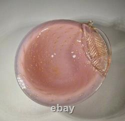 Archimede Seguso Opalescent Pink Opal 24k Gold Flakes Apple Bowl Mid-Century