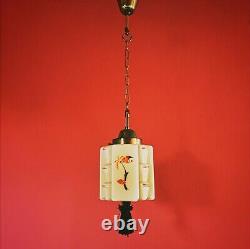 Art Deco 1930s Cream Opaline Glass Pendant Light with Original Brass Fittings