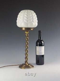 Art Deco Brass Plated Barley-Twisted Table Lamp with Art Deco Opaline Glass Glob