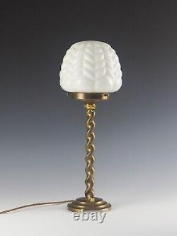 Art Deco Brass Plated Barley-Twisted Table Lamp with Art Deco Opaline Glass Glob