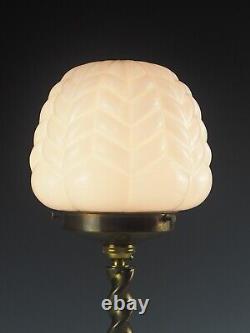 Art Deco Brass Plated Barley-Twisted Table Lamp with Art Deco Opaline Glass Glob