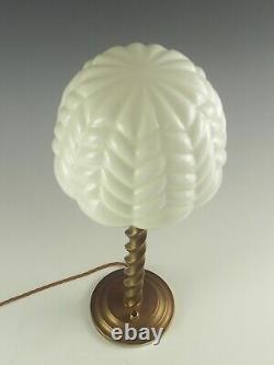 Art Deco Brass Plated Barley-Twisted Table Lamp with Art Deco Opaline Glass Glob